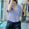 Women Turn Down Collar Summer Casual Short Sleeve Blouse