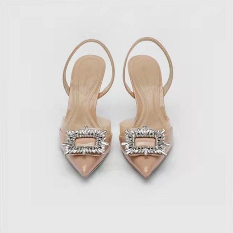 Мода Новая Мода Острый Носок Женские Сандалии Новинки Лето Стразы Туфли для Платья Тонкий Высокий Каблук Эластичная Лента Женские Туфли для Вечеринки