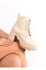 Women Modern Stylish Fashion Boots Boots Feles High Thick Sole Cm Lace-Up Boots Beige
