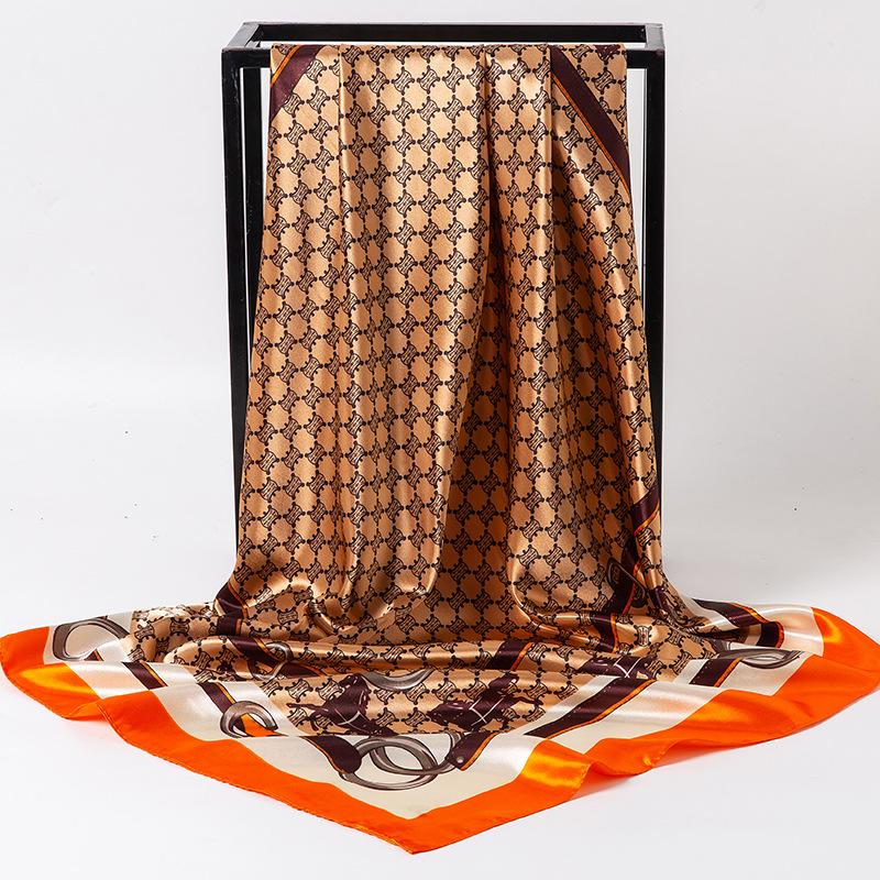 Spring/Summer New Women'S Silk Scarf 90 * 90cm Simulated Silk Twill Square Scarf Fashion Printed Large Square Scarf Professional Scarf