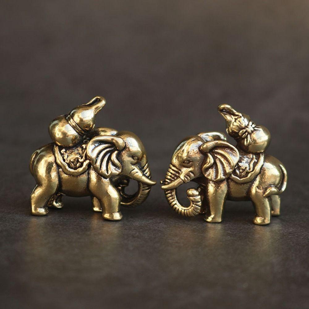 Handicrafts Lucky Elephant Statue Solid Copper Animal Sculpture Brass Elephant Miniatures  Tea Pet