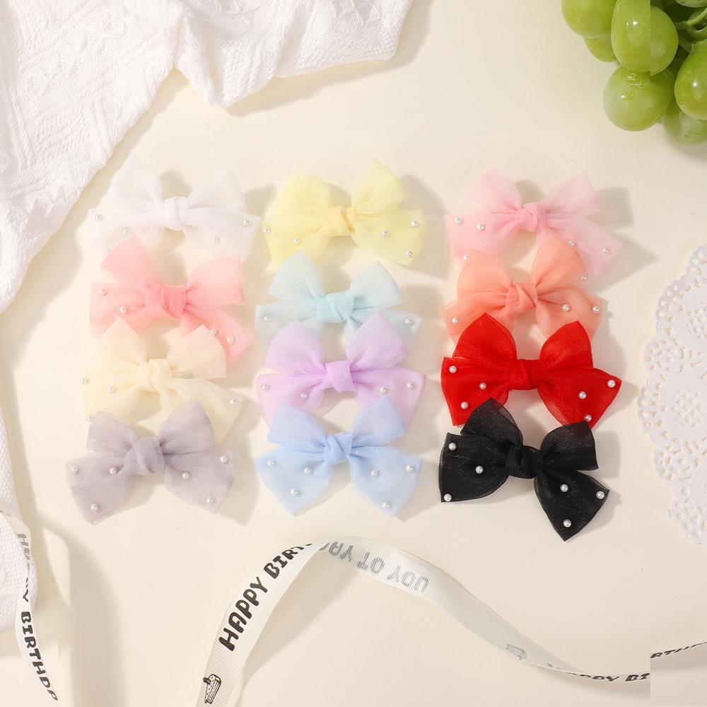 2 шт./набор Жемчужные банты Заколки для волос Милые Сладкие Девочки Боковая заколка Однотонная заколка ручной работы с бантом Аксессуары для волос Головной убор Подарки