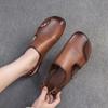 Johnature Hollow Out Breathable Comfortable Flat Sandals Retro Genuine Leather Casual Women's Shoes
