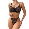 Женские кружевные комплекты нижнего белья, прозрачный бюстгальтер + стринги с низкой посадкой, куколка для сна, набор из 2 предметов