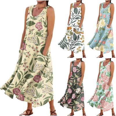 Женское летнее повседневное модное платье без рукавов с круглым вырезом и карманом в стиле ретро