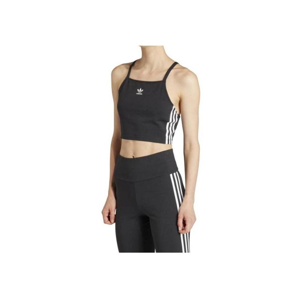 adidas Оригинальный Логотип Три Полоски Короткий Спортивный Топ Повседневный Атлетический Женский Черный IU2405
