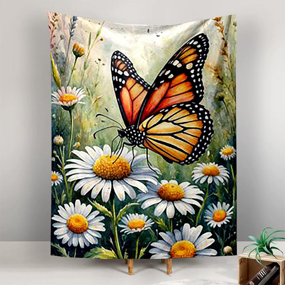 "Butterfly and Daisies Floral Design Patterned tapestry for bedroom and living room home decor"
