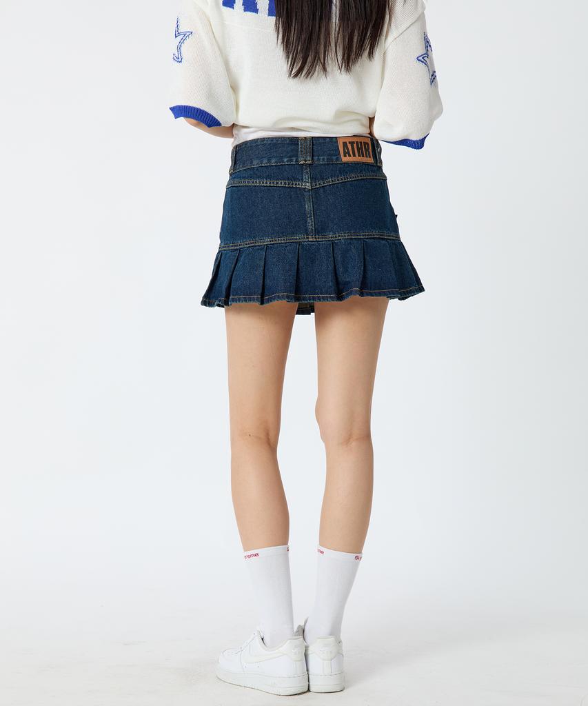 Andy Other Pleated Denim Mini Skirt Blue