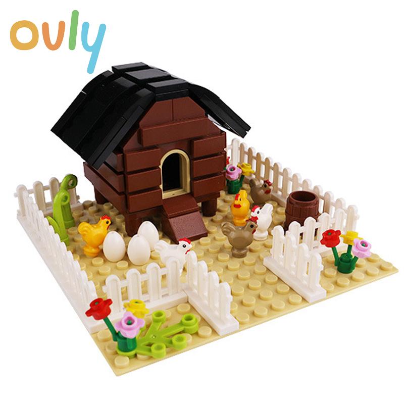 Ovly Farm Chicken Coop DIY Building Block MOC Parts Set with Chick House Animals Dog House Nest Kit Kids Gift with Manual