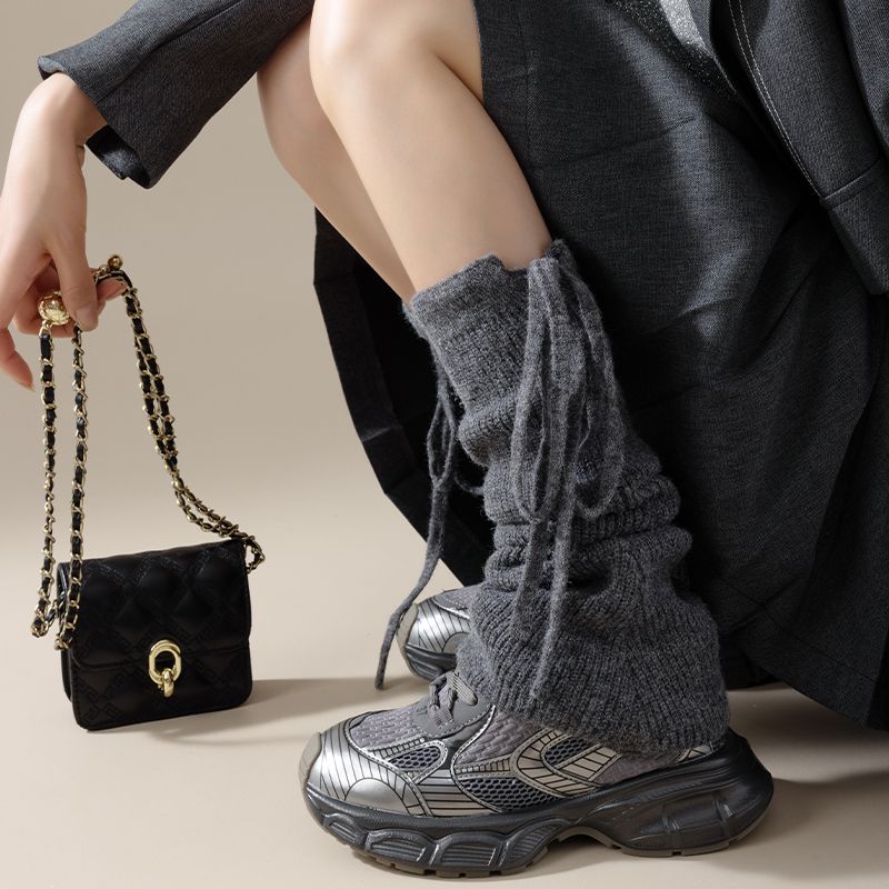 Японский стиль JK Носки-шнурки с ремешками, носки-гольфы, гетры, Утягивающие носки до колена, Осень-Зима, Микро-расклешенные гетры, Теплые вязаные, Свободная посадка