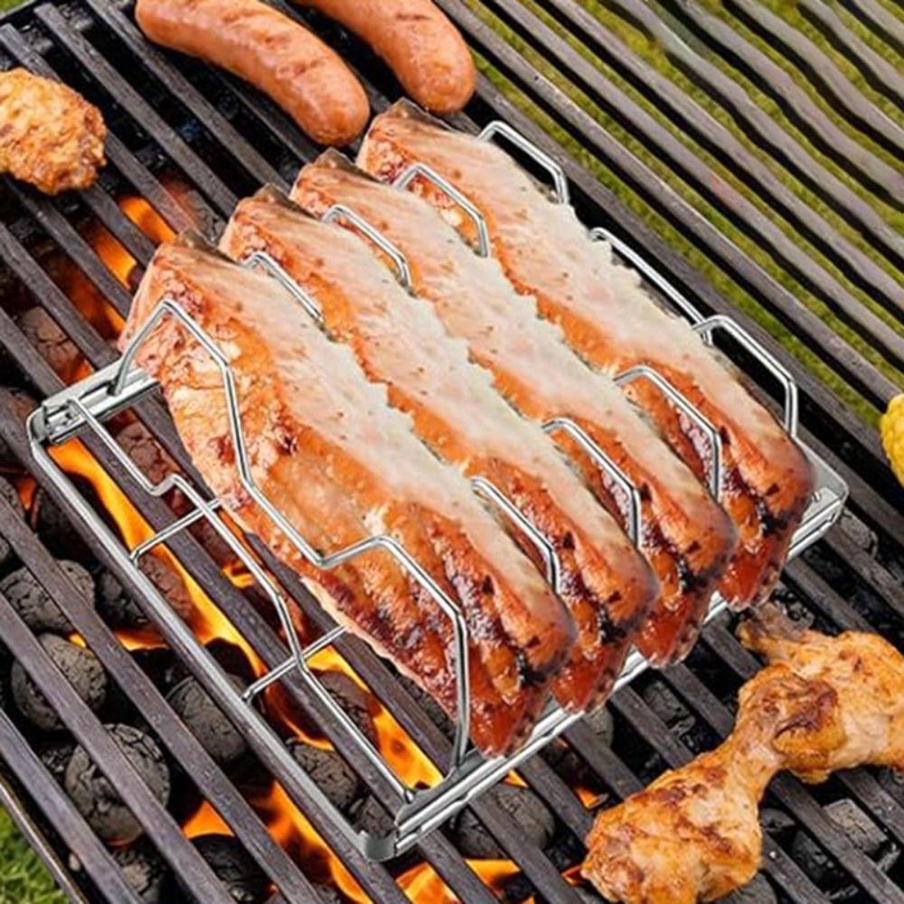 Corrosion-resistant Barbecue Roasting Rack Foldable Grill Rack Stainless Steel Rib Rack Steak