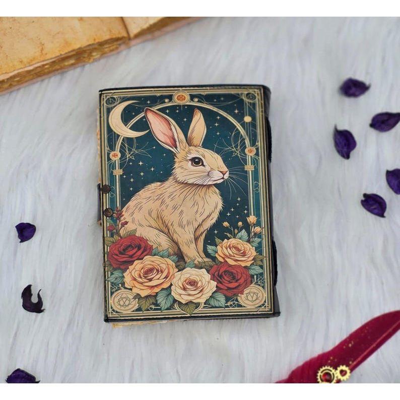 Moonlit Hare Journal | Rabbit Lock Diary | Mystical Floral Notebook | Vintage Witchy Grimoire | Gift for Writers & Dreamers