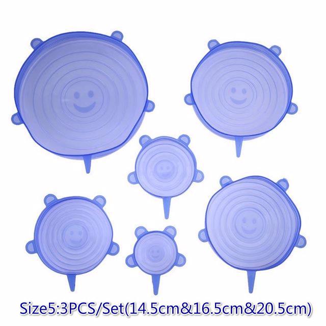 Heat Resisting Silicone Stretch Lids Reusable Food Fresh Cover Food Wraps 6Pcs Durable