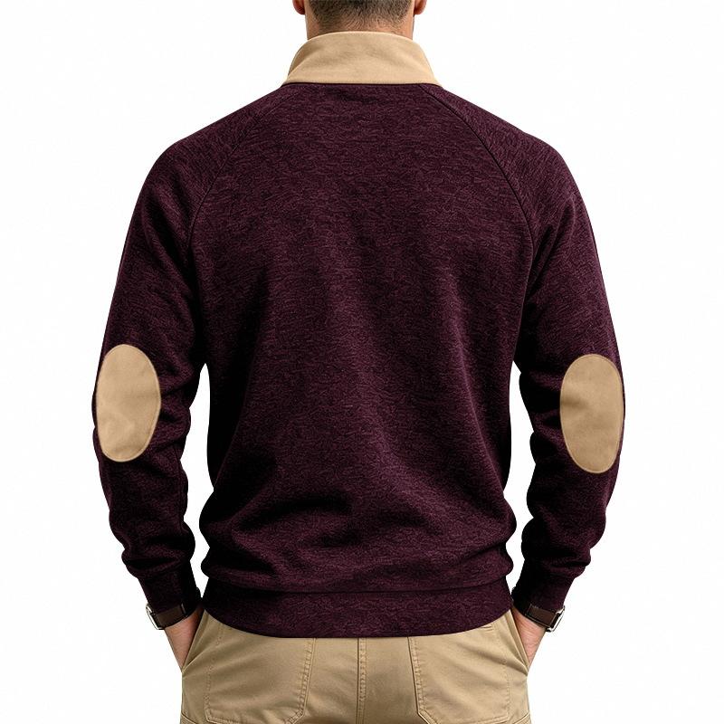 Autumn Winter Men Casual Half Zipper Stand Collar Sweatshirt Chic Patchwork Long Sleeve Loose Pullover Tops