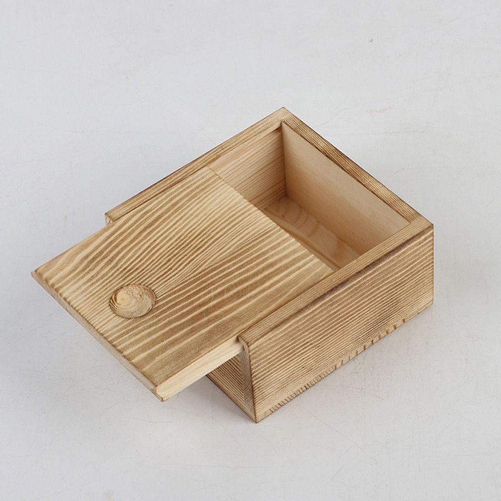 Natural With Slide Top Card Keeper Wooden Box Jewelry Organizer Case Storage Box Beads Container