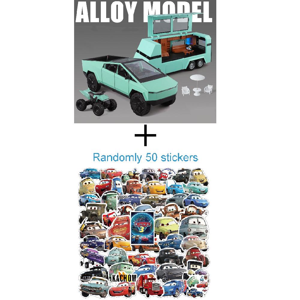 1:24 Pickup Trailer RV Model Car Toy Pull Back Doors Opened Shock Absorption Off-road Vehicle Models Sound Light Ornaments