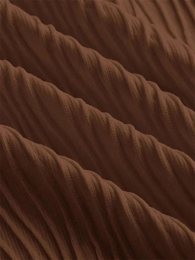 Long Sleeve Crop Top Phumee Textured Mock Neck Solid Color A1144