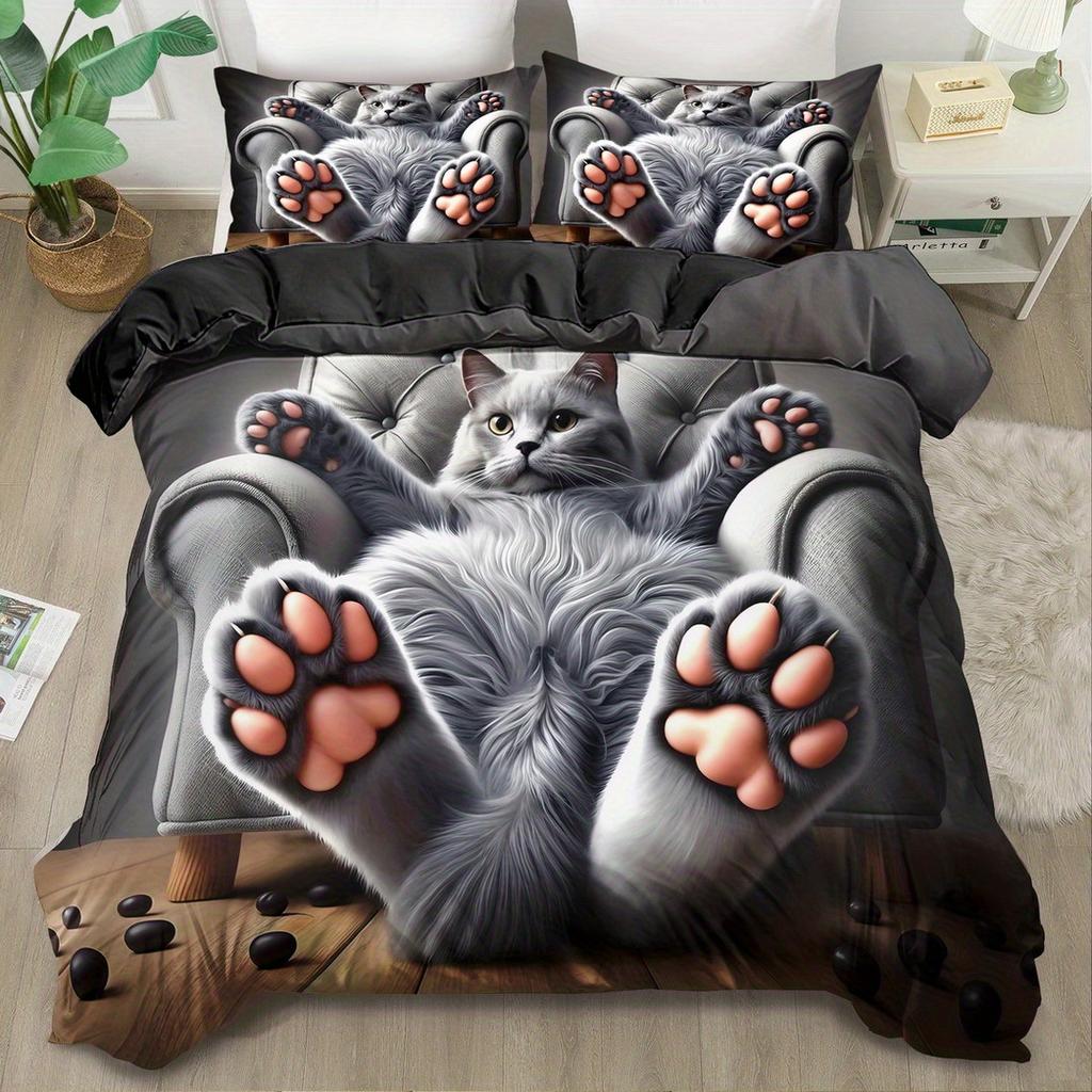 Милый комплект пододеяльника с принтом кошек, стиль кинг-сайз, квин-сайз, постельное белье, машинная стирка, украшение одеяла, спальня, гостевая комната