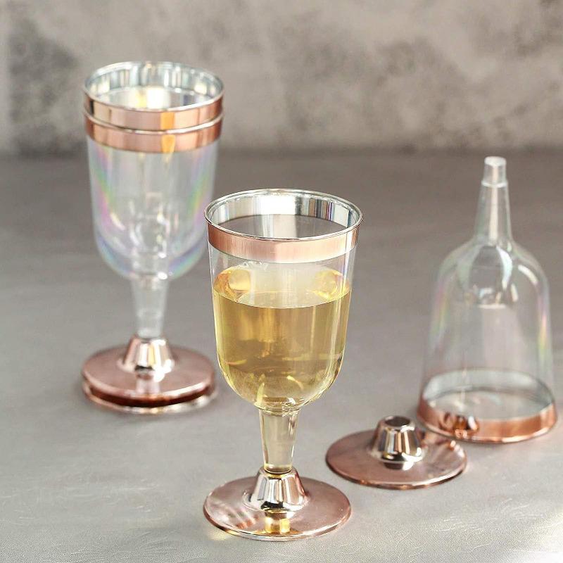 Disposable Plastic Gold Rim Wine Glass for Party Wedding 180ml KTY