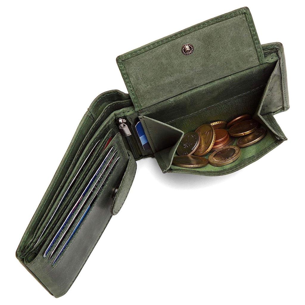 WildHorn Green Leather Wallet for Men I 9 Card Slots I 2 Currency & Secret Compartments I 1 Zipper & 3 ID Card Slots