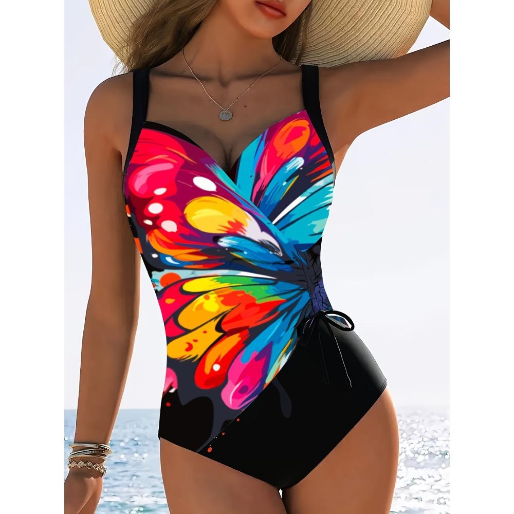 Женский модный полосатый купальник из полиэстера с эластаном, спортивный купальник высокой эластичности, трикотажный монокини без рукавов с перекрещивающейся отделкой спереди