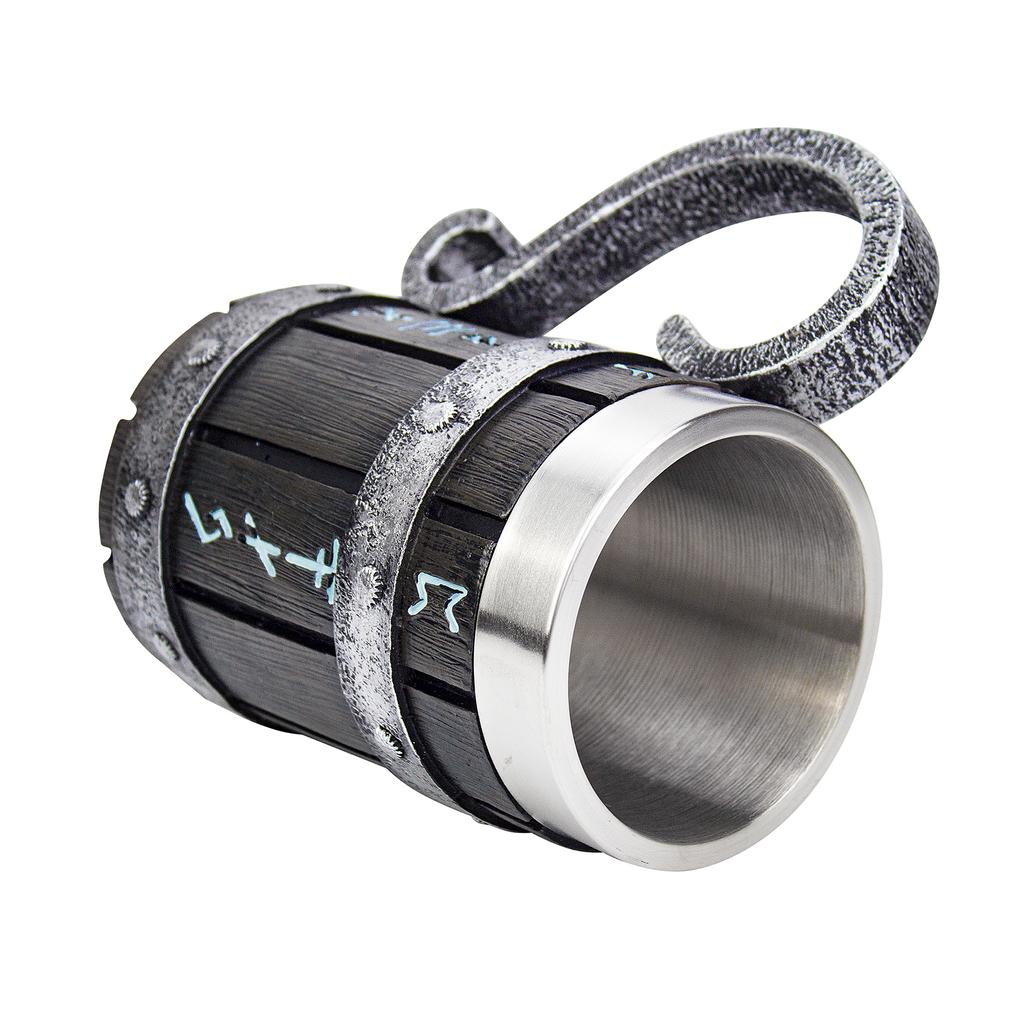 Nordic Viking Rune Mug Tankard Stainless Steel Wooden Resin 3D Norse Decor Coffee Cool Gothic Beer Tankard Stein Cup Mugs 600ml