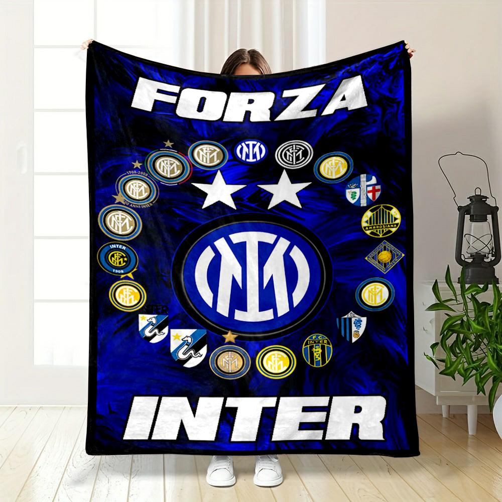 Inter Milan Logo Design Warm blanket, Blue and White Flannel blanket for bedroom, living room, sofa, and nap sofas
