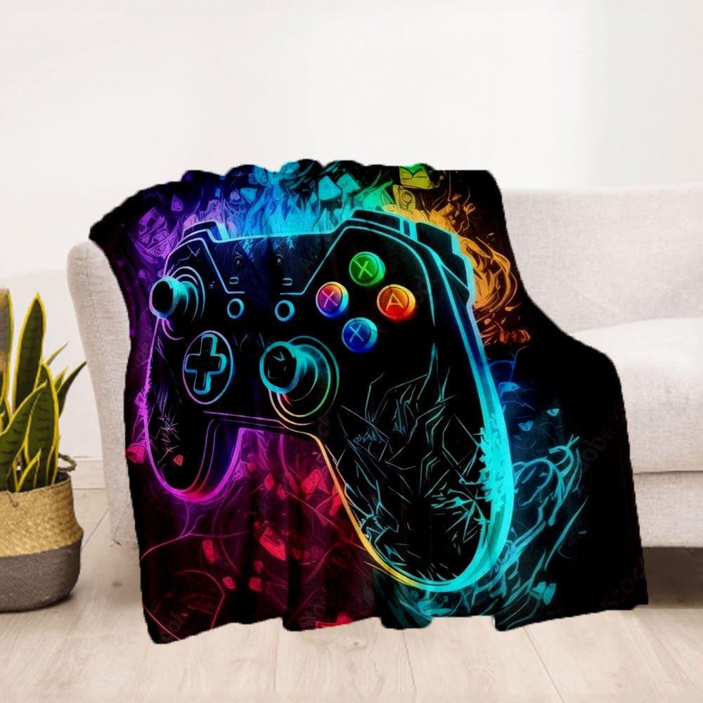Neon Gaming Controller Wall Art PrintBlanket Flannel Throw Blanket for Sofa, Bed, Travel, Camping, Office, Couch, Chair, And Bed Gift for Ch