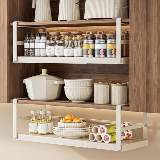 Yousheng Расширяемая полка для хранения под полкой, подвесная, без сверления, выдвижная, органайзер для шкафа под полкой, нержавеющая углеродистая сталь, для кухни, кладовой