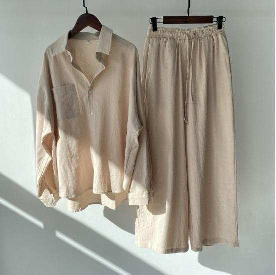 Spring & Autumn Trendy Women's Two-Piece Cardigan Set - Long Sleeve Solid Apricot