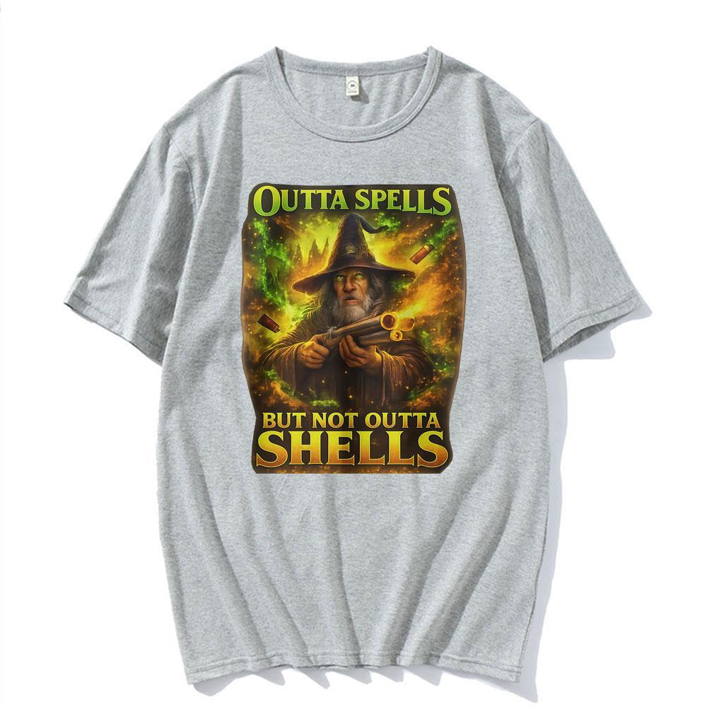 Outta Spells But Not Outta Shells Ironic Wizard T Shirt Funny Fantasy Meme T Shirts Men Women Fashion Summer 100 Cotton Tshirt