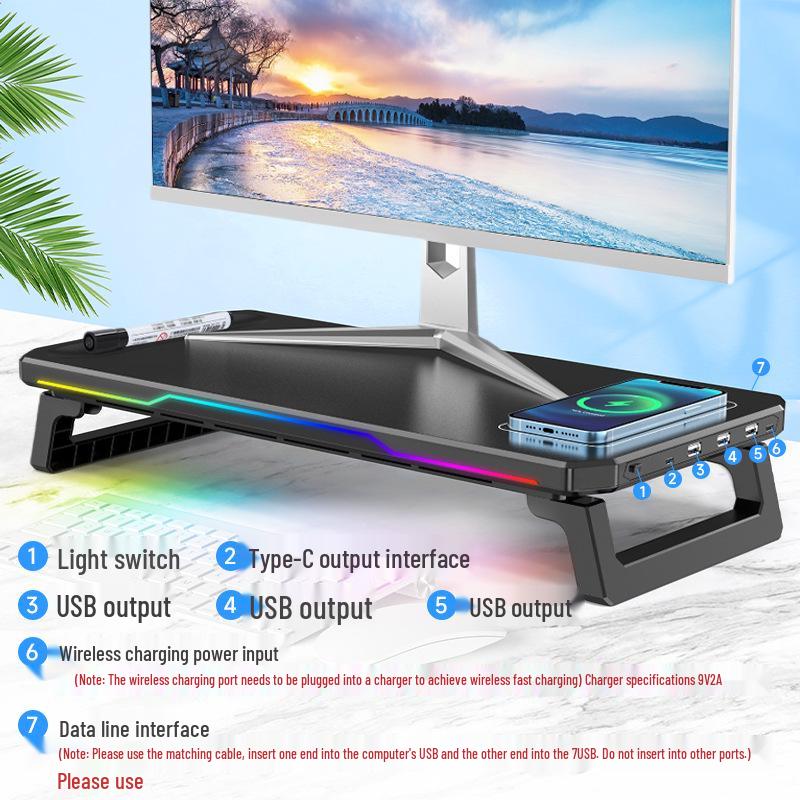 Эргономичная RGB подставка для ноутбука: Беспроводная зарядка, Регулируемая высота, Не требует сборки