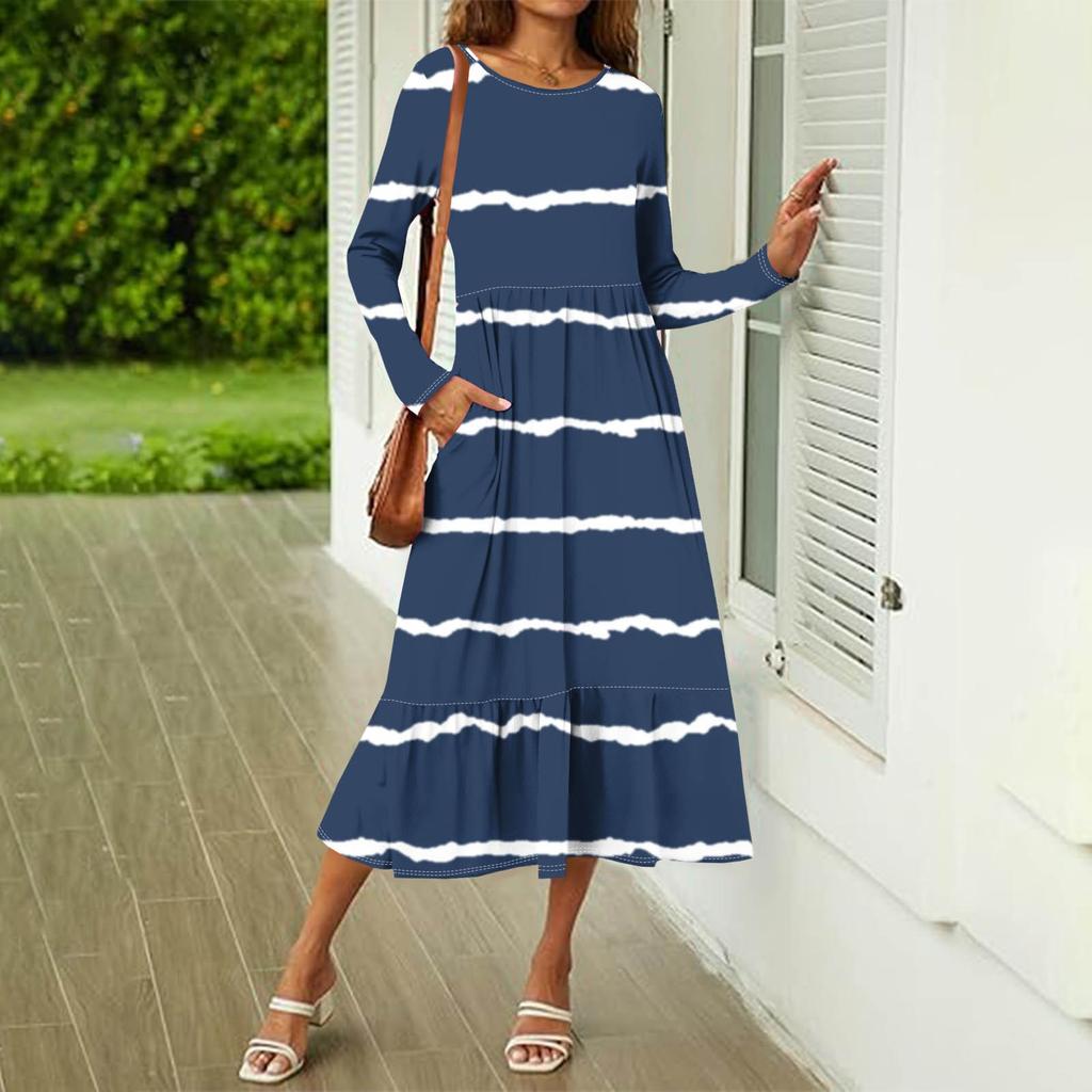 Женское повседневное платье с принтом, весенние платья с круглым вырезом и длинным рукавом