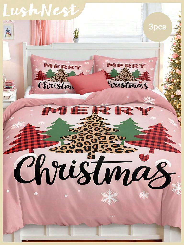 Christmas Bedding Set Red Background Snowflakes Christmas Duvet Cover Set Christmas Gingerbread Man Printed 3 Pieces Christmas
