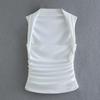 European and American Summer New Women Clothes Neck Collar Sleeveless Slim Fit Short Pleat Knit Vest Top 2694636