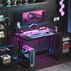 Gaming Desk With LED Lights 100x60 Cm Power Outlets Monitor Stand Shelves And Remote Control Black
