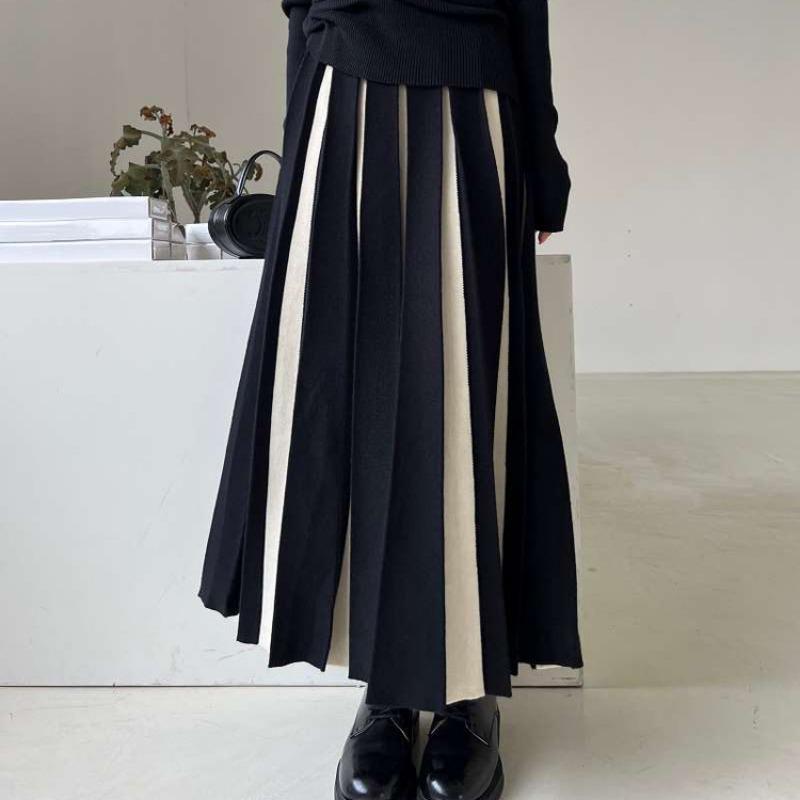 Повседневная юбка женская, осень/зима 2023, двойная толстая маленькая толпа, трикотажная полуюбка в тон, трикотажная юбка-зонтик трапециевидной формы