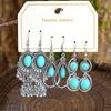 3 Pairs Antique Silver Earrings with Turquoise Geometric Statement Dangle Earrings for Women Daily Wear Party Work Versatile