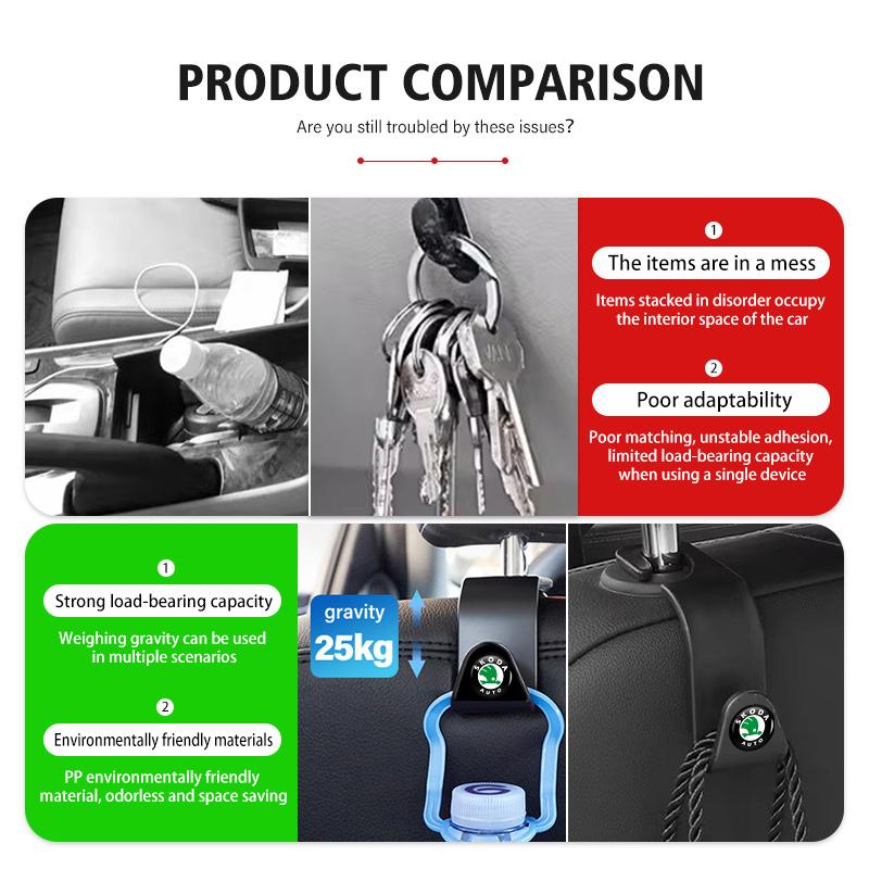 AAABT1 For Skoda Car Seat Back Hook Storage Organizer Hanger Clip Auto Interior Accessories Fabia 1 2 Octavia a7 RS Superb Rapid Yeti