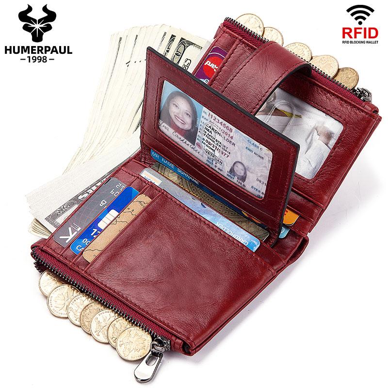 Humerpaul Кошельки женские из натуральной кожи RFID, маленькие, короткие, держатели для карт с цепочкой для монет, мужские, качественные
