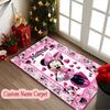 1pc Indoor Rug - Machine Washable Large Floor Mat with Minnie Mouse Pink Flowers Heart Design, Customize Name Area Carpet