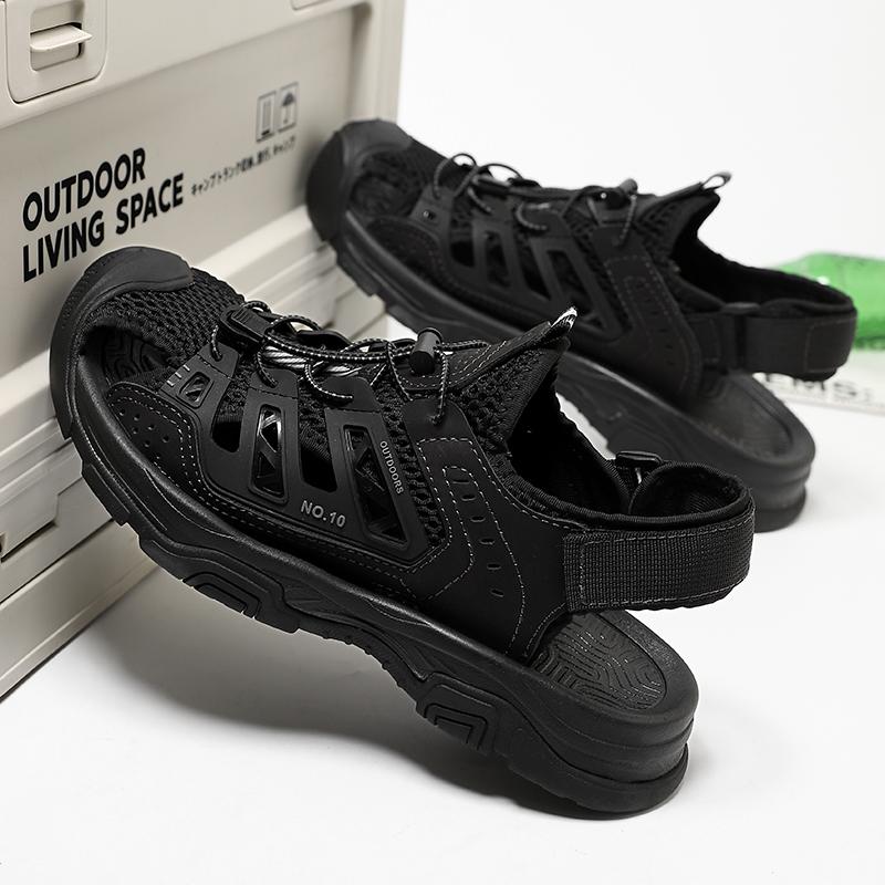 Модные летние мужские сандалии, популярные дышащие мужские сандалии, повседневные уличные мужские сандалии, нескользящие пляжные сандалии, полые туфли, обувь