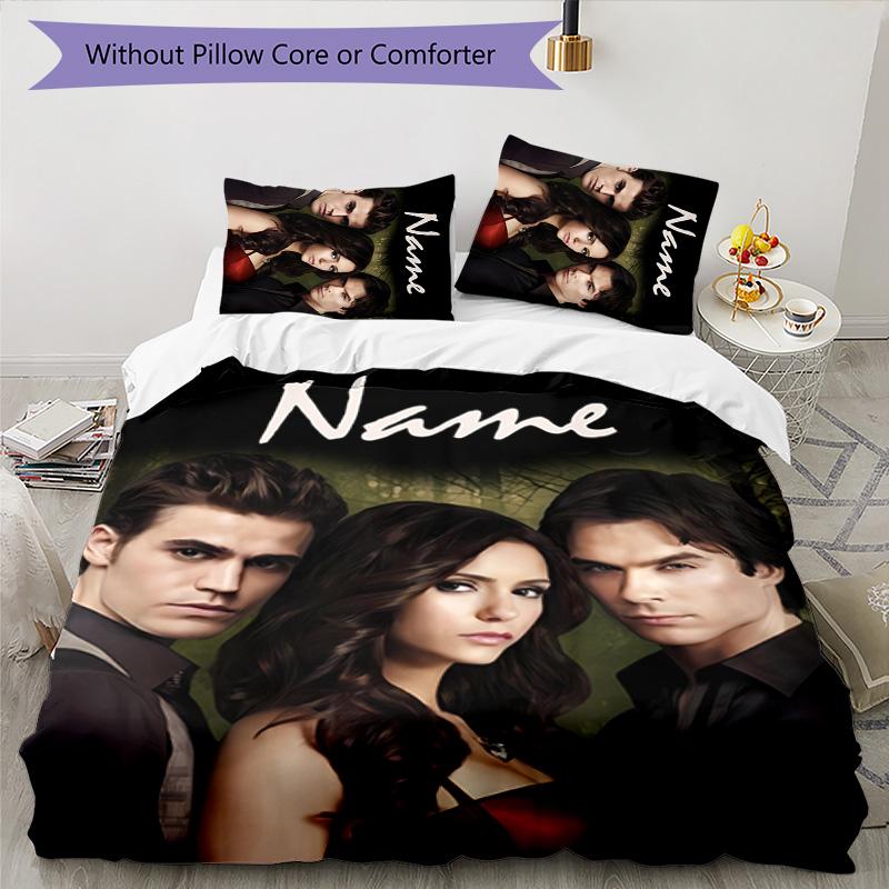 3pcs the Vampire Diaries Cover Set - Personalized Name, HD Printed Bedding with 1 Cover and 2 Pillowcases - Perfect for Home Decor, Easy Care