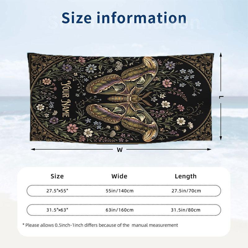 Butterfly Flowers Garden Theme Quick Dry Beach Towel Custom Name Text Print Large Sand Resistant Towel Beach Vacation