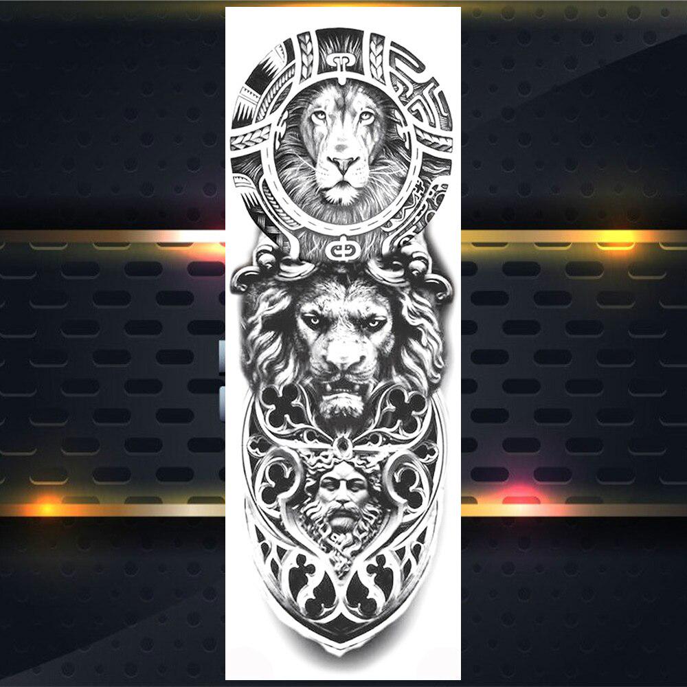 Длинные Временные Татуировки На Полную Руку Для Мужчин Мальчиков Лев Король Зверей Военная Тату Боди-Арт Хна Поддельные Волк Водонепроницаемые Рукава Татуировки Наклейки