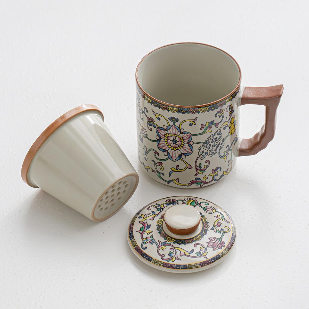 Ru kiln office cup tea separation teacup with lid mug water cup practical office tea cup for customers