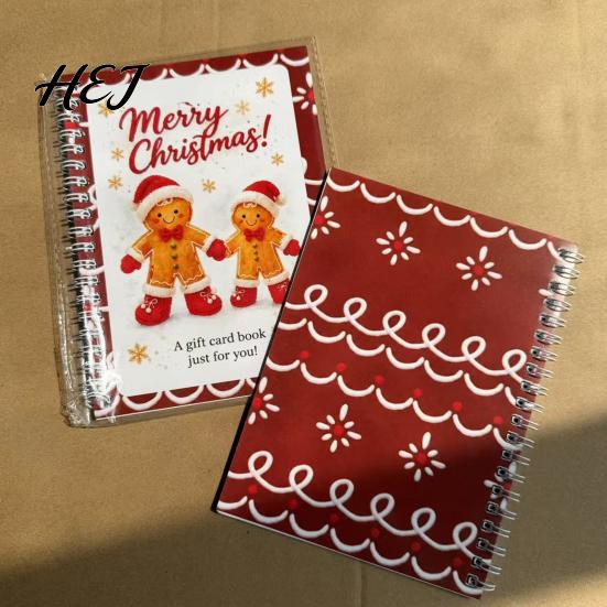 Themed Illustration Gift Organizer Christmas Card Book, 7" x 5" Spiral Bound Merry Personalized Holder Booklet, Greeting Album, for Xmas Party