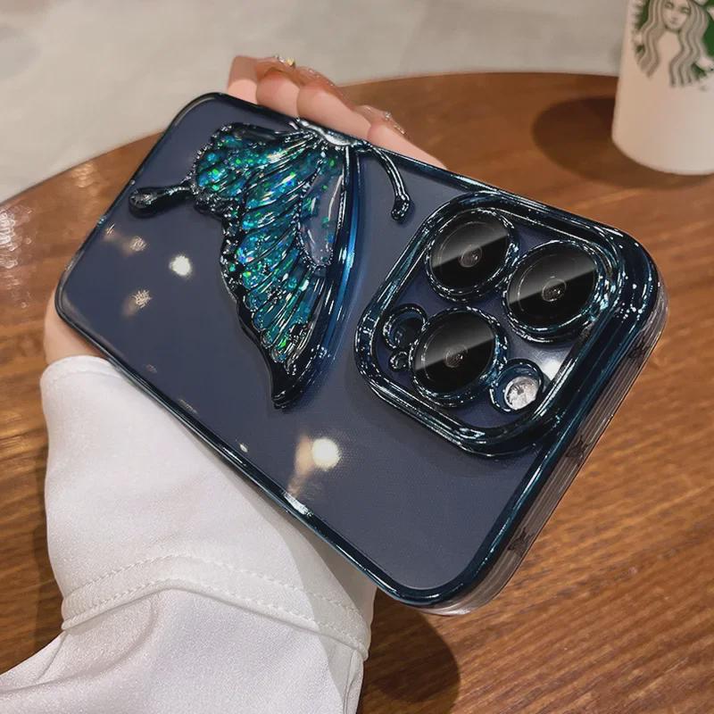 Прозрачный чехол Quicksand Butterfly для iPhone 15 Pro Max/14 Pro.