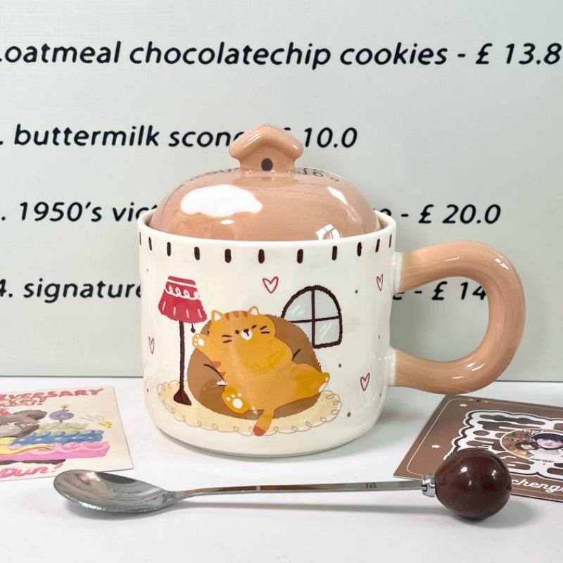 Милая мультяшная керамическая кружка с крышкой для пары, для мальчика и девочки, офисная кружка для питья, подарок на день рождения