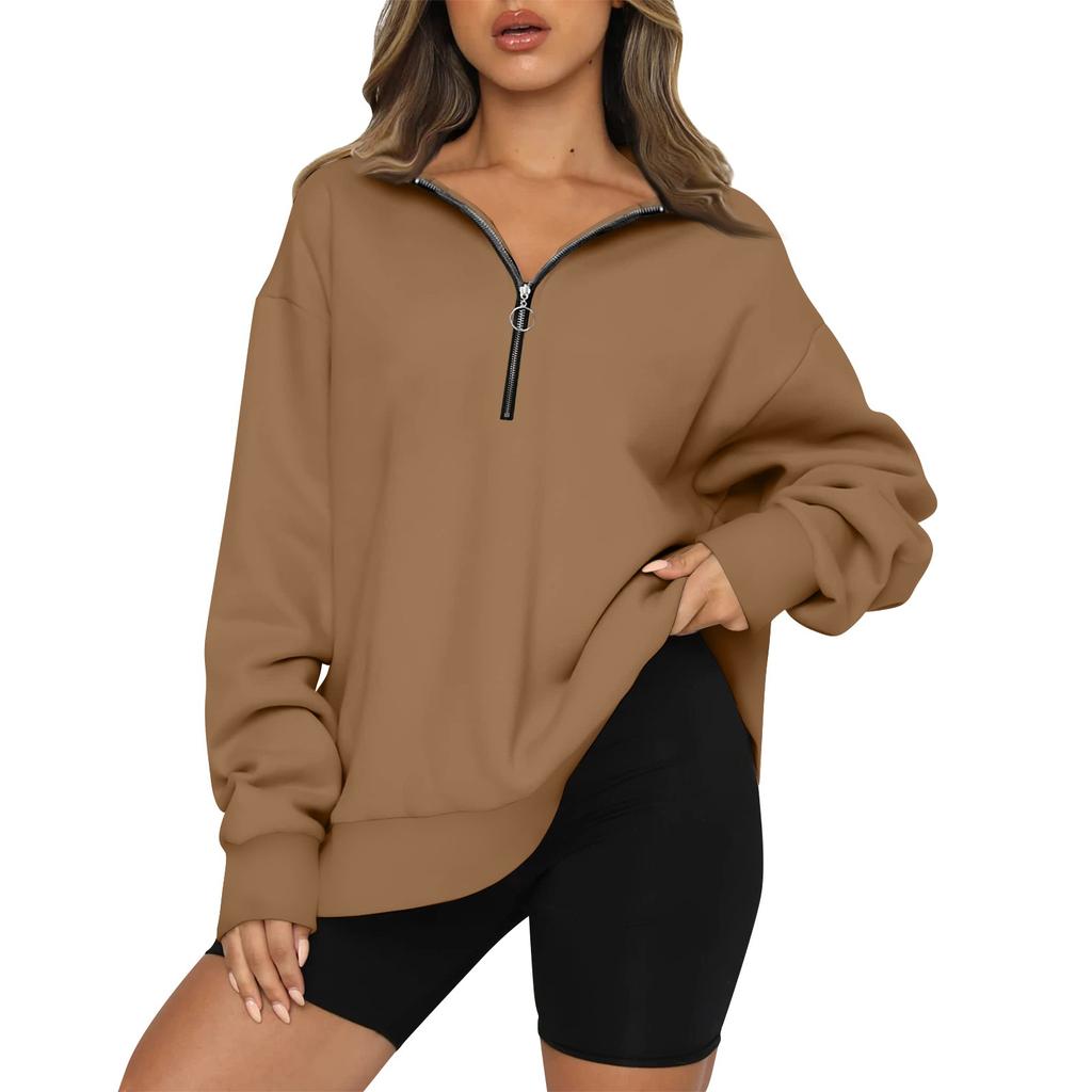 Женский повседневный модный однотонный топ с длинными рукавами на молнии